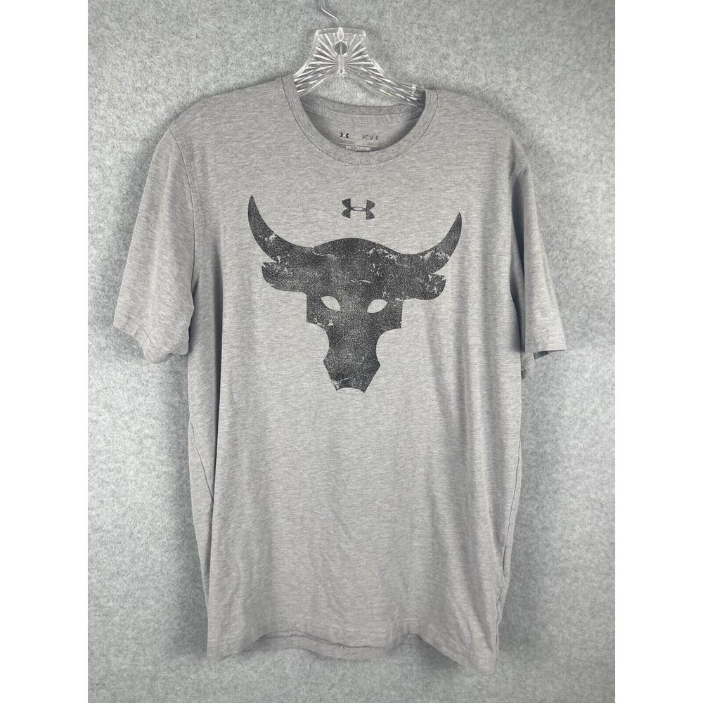 Under Armour Project Rock T Shirt Mens Size M‎ Gray Brahma Bull Loose Heatgear